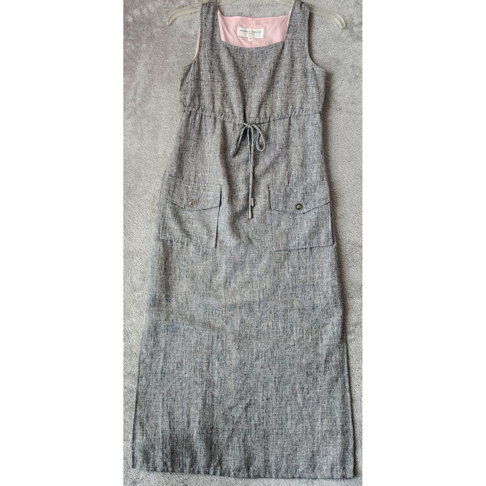 Donna Ricco Maxi Dress Womens 2P Gray Textured Drawstring Utility Pockets USA
